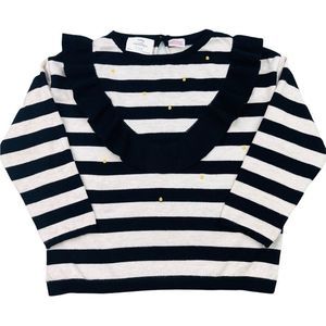 Zara Baby Knitwear Size 3 4 Years Tan Off-White and Black Stripe Sweater Ruffled